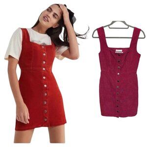 Urban Outfitters Corduroy Snap Front Jumper Dress Dark Pink